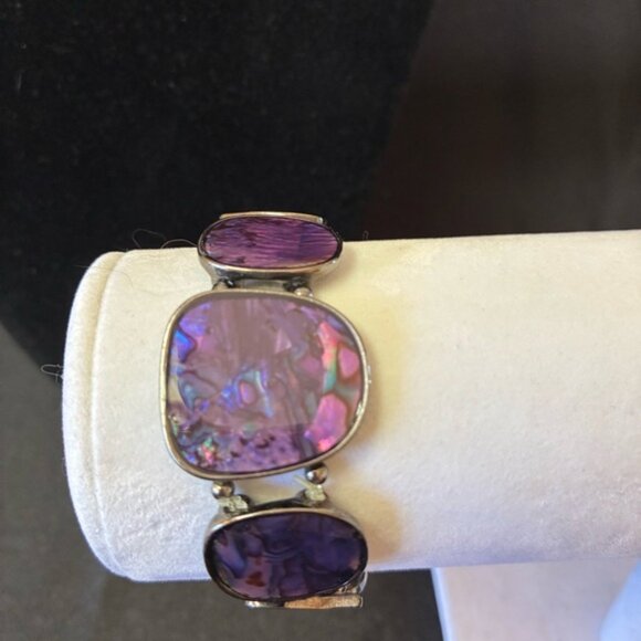 Purple Abalone Shell Necklace & Stretch Bracelet Set - Picture 5 of 10